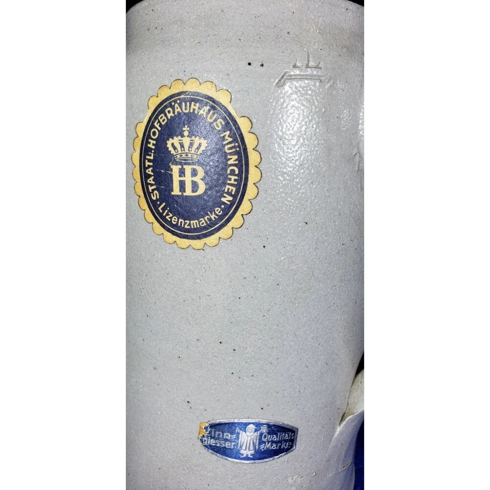 Collectible German HB 1Ltr Lidded Staatliche Hofbräuhaus Stein, W/Orig. Decals!!